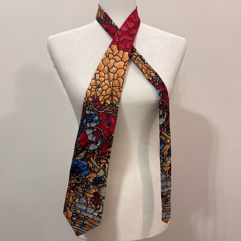 Nazareno Gabrielli Made In Italy Floral Mosaic Red Gold Men's Tie